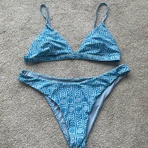 Free People Blue Patterned Triangle Bikini Set